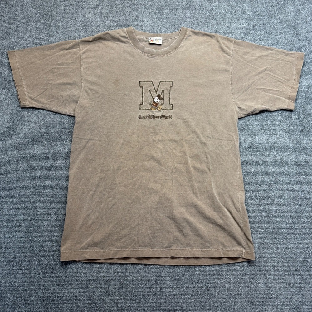 Walt Disney World‎ Mickey Mouse Embroidered M T-Shirt Mens Brown XL Vintage Look